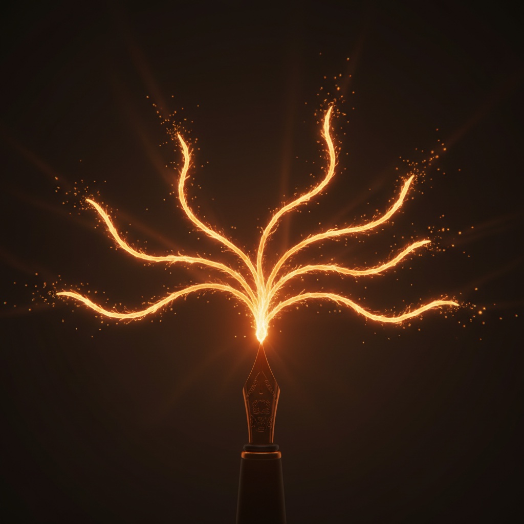 Creative strategy: a fire-nib pen branching into hook variations